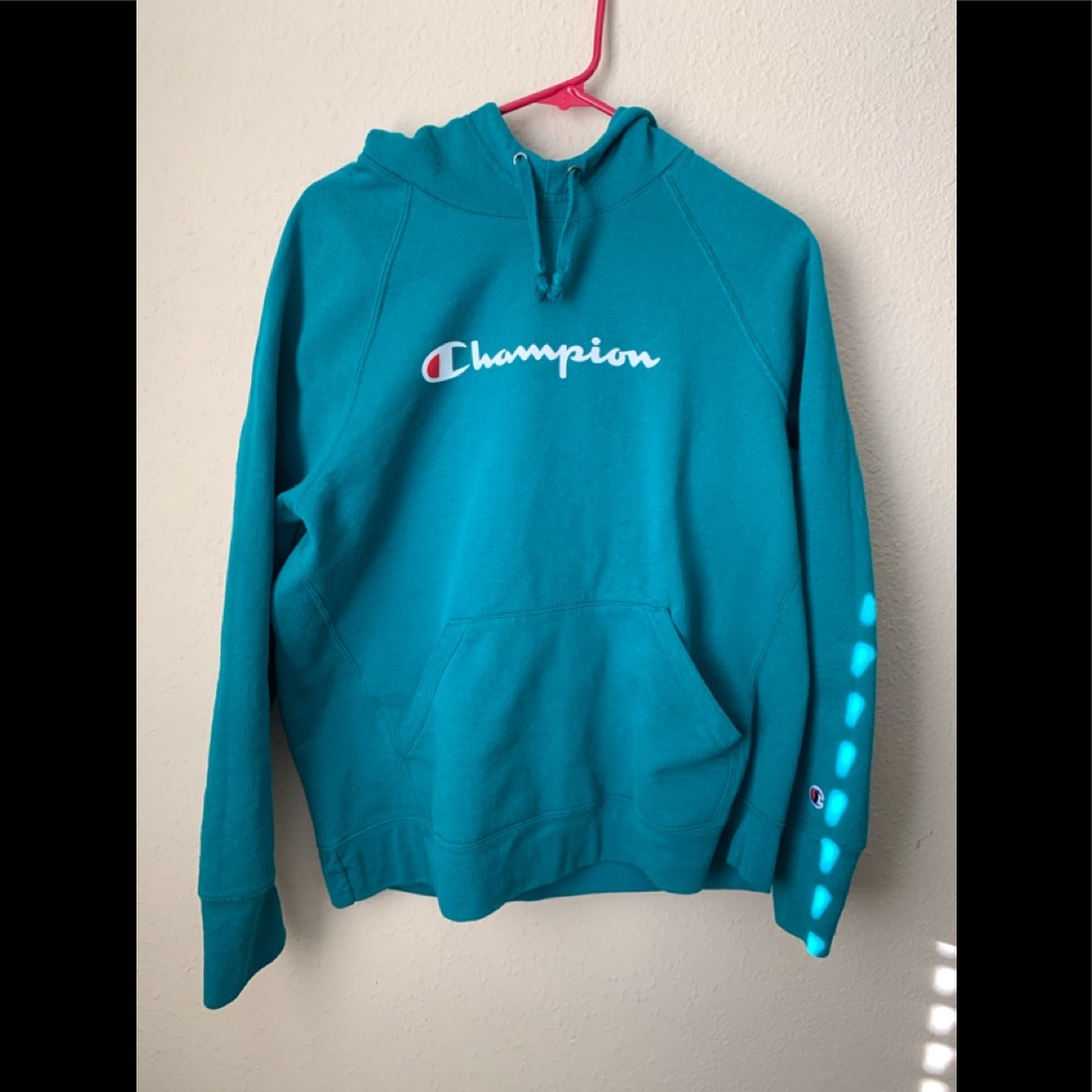 Champion Hoodie Size Large Blue drawstrings